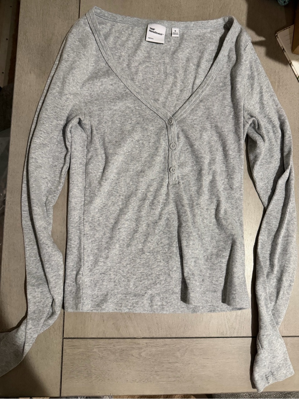 Aritzia Light Gray V-Neck Henley Sweater